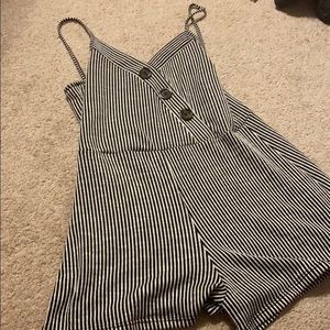 black and white stripped romper